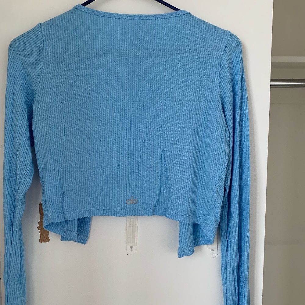 ALO Yoga Light Blue Ribbed Open Cardigan - Picture 2 of 4